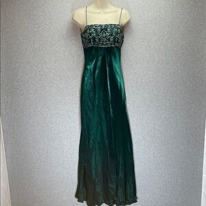Eureka Vintage Sequin Prom Formal Satin  Embroidered Split Front Evening Gown